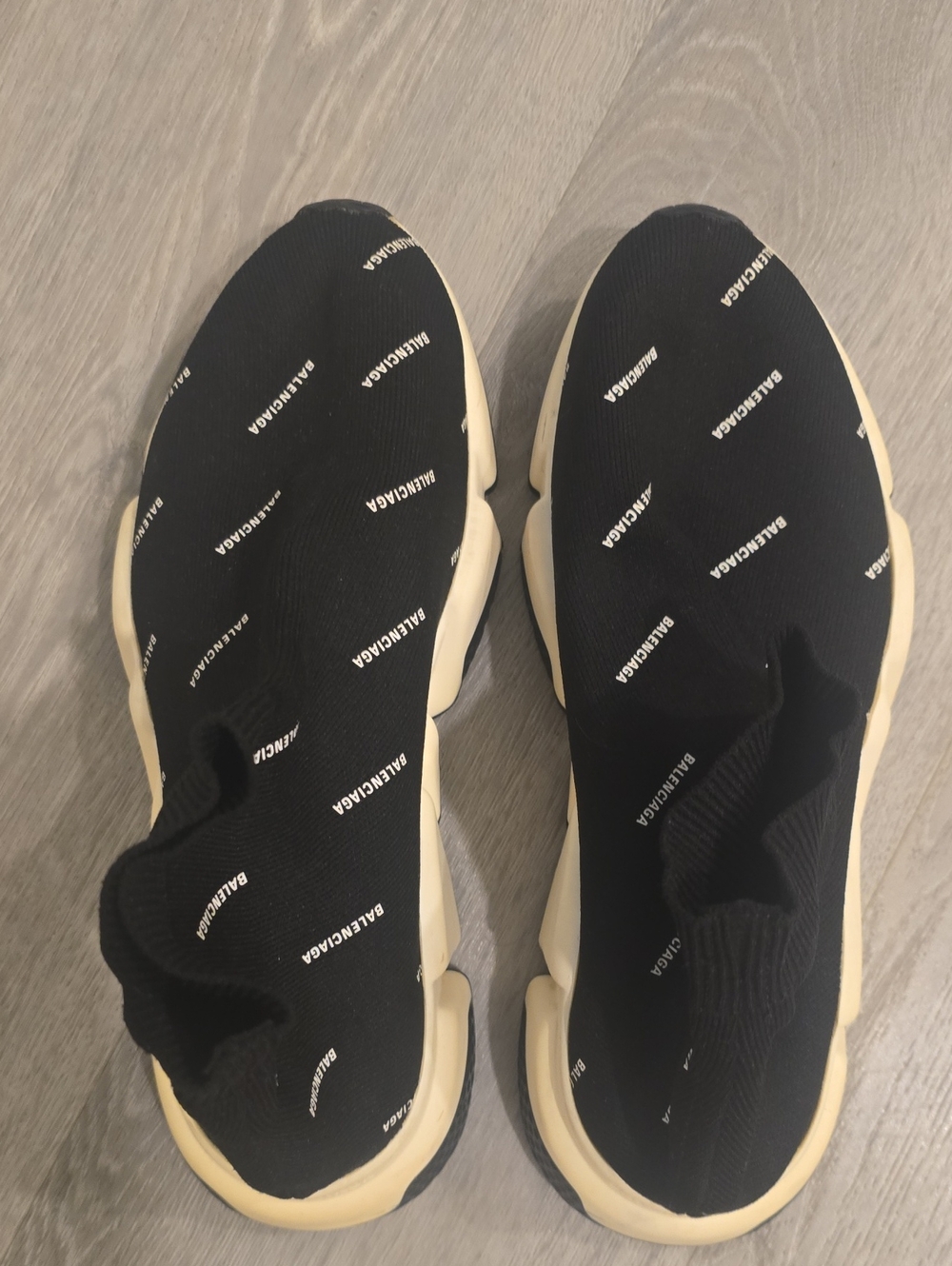 Balenciaga Black and Cream Logo Sock Sneakers